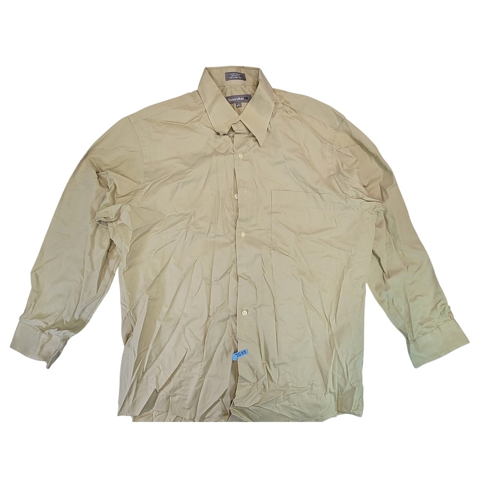 Today'sMan Classic Twill Long Sleeve Button Down Shirt Mens 16-32/33 Khaki